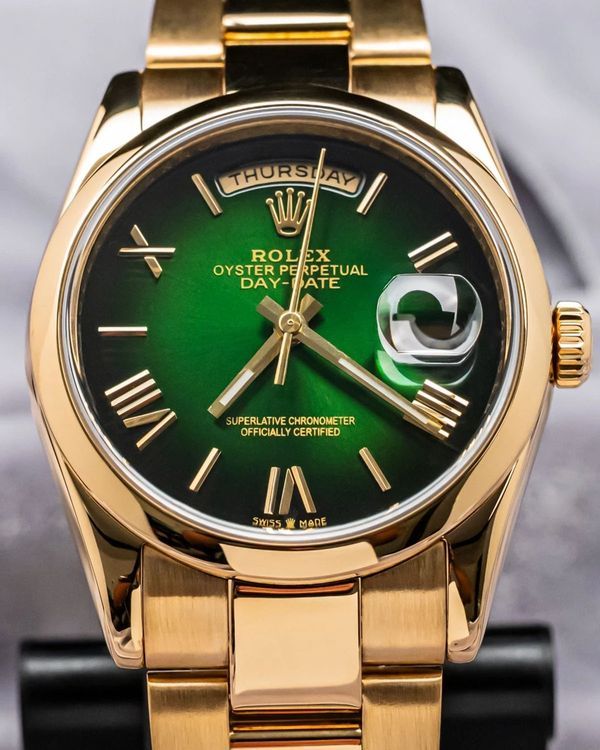 Rolex Day-Date 36MM Green Ombre Dial Yellow Gold President Bracelet (118208)