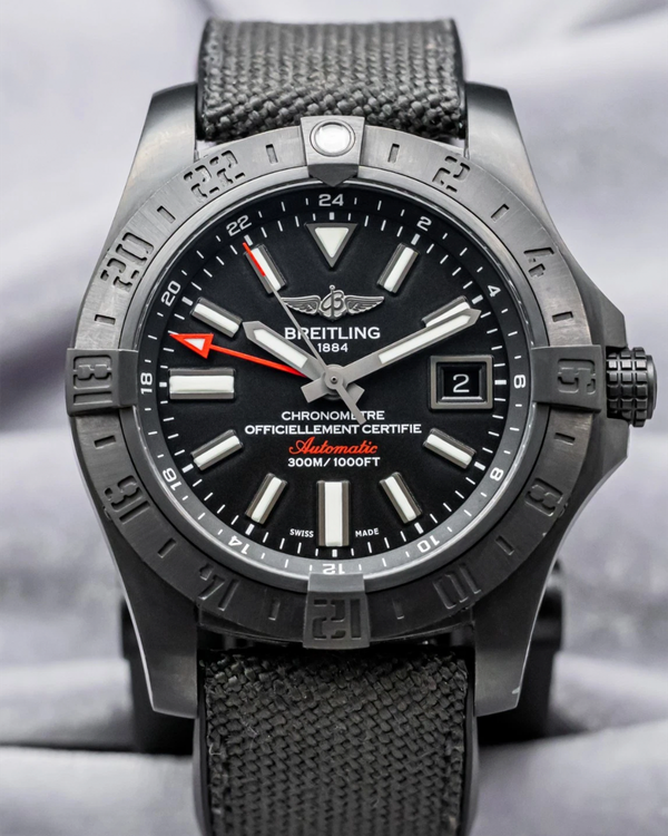 2022 Breitling Avenger II GMT 43MM  "Volcano Black" Dial Textile Strap (M3239010/BF04)