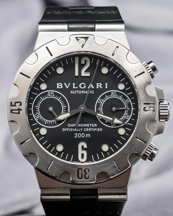 Bvlgari Diagono Scuba Chronograph 38 mm Black Dial Rubber Strap (SCB 38 S)