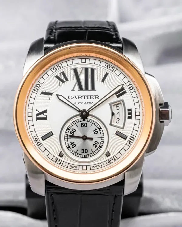 2012 Cartier Calibre de Cartier 42MM Silver Dial Leather Strap (W7100039)