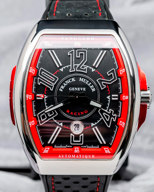 Franck Muller Vanguard Racing 44MM Black Red Dial Leather Strap (V 45 SC DT RCG AC ER)