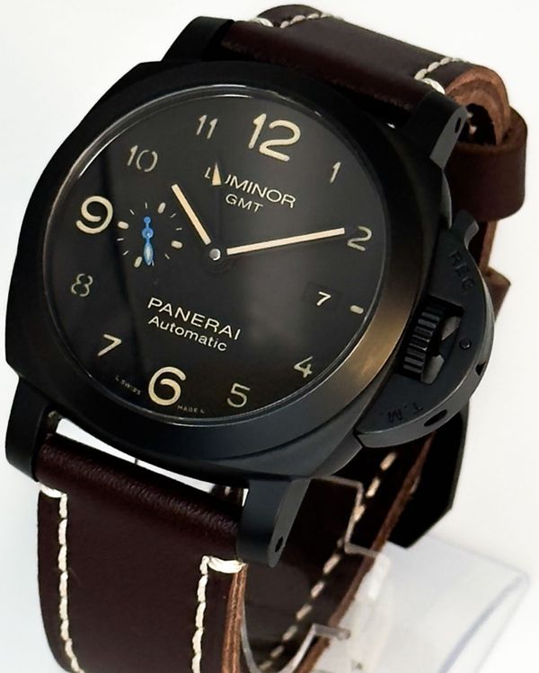 2016 Panerai Luminor 1950 3 Days GMT 44MM Black Dial Leather Strap (PAM01441)