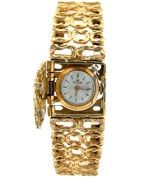 Carl F. Bucherer Vintage "Secret" 20MM Silver Dial Yellow Gold Bracelet (4170)
