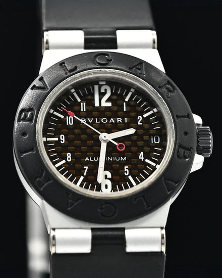 No Reserve - Bvlgari Aluminum 32MM Quartz Black Dial Rubber Strap (AL32TA)