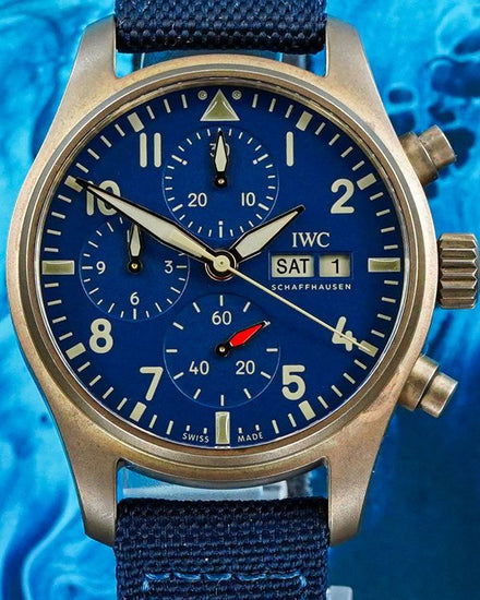 No Reserve - 2022 IWC Schaffhausen Pilot Chronograph 41MM Blue Dial Textile Strap (IW388109)