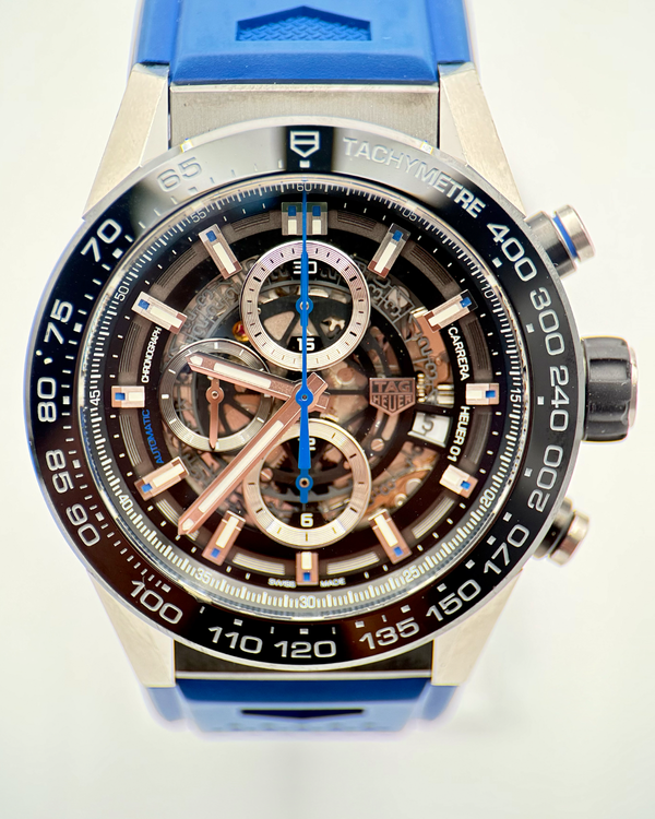 No Reserve - Tag Heuer Carrera 45MM Skeleton Dial Rubber Strap (CAR2A1T.FT6052)