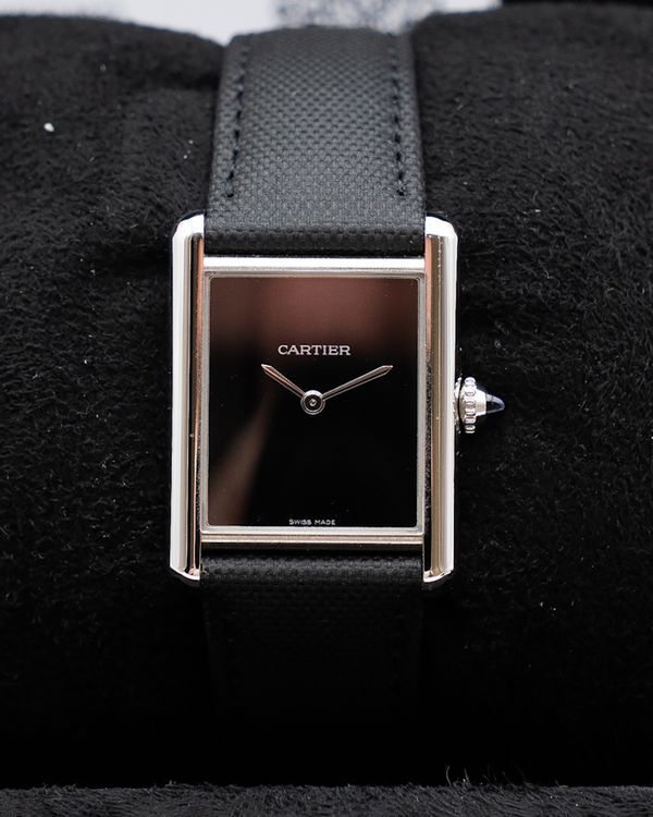 Cartier Tank Must de Cartier 25.5MM Quartz Black Dial Leather Strap (WSTA0072)