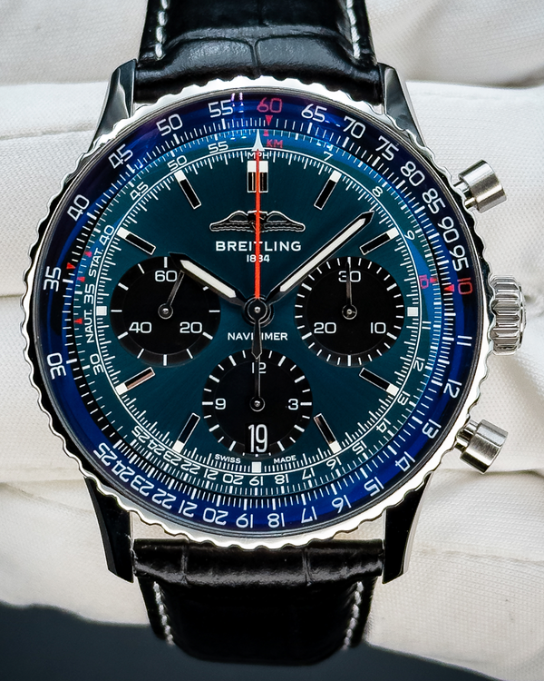No Reserve - 2023 Breitling Navitimer B01 Chronograph 41MM Blue Dial Leather Strap (AB0139241C1P1)