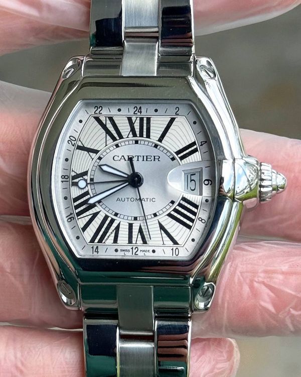 Cartier Roadster XL GMT 42MM Silver Dial Steel Bracelet (W62032X6)