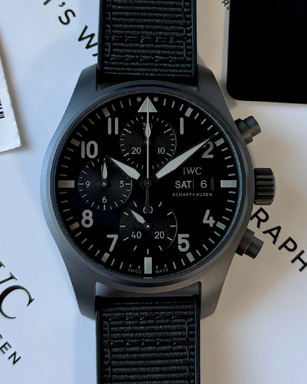2024 IWC Schaffhausen Pilot Chronograph Top Gun Ceratanium 41MM Black Dial Textile Strap (IW388106)