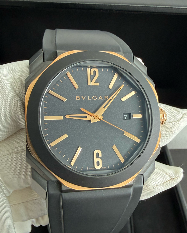Bvlgari Octo 41MM Black Dial Rubber Strap (103085 BGO41PBBSGVD)