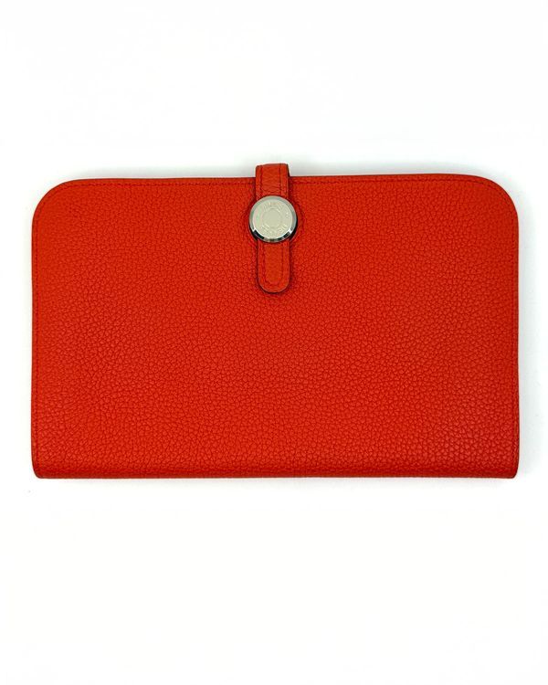 Hermès Dogon Wallet 7.2 x 4.2 IN Orange Leather Silver-Tone Hardware (Dogon)