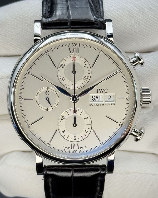 No Reserve - 2020 IWC Portofino Chronograph 42MM Silver Dial Crocodile Leather Strap (IW391027)