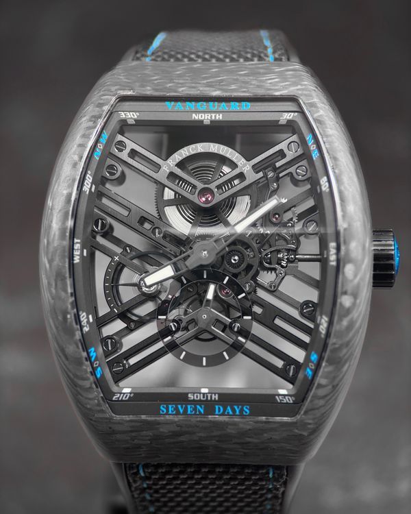 Franck Muller Vanguard Seven Days 45MM Skeleton Dial Rubber Strap (V 45 S6 SQT CARBON BL)