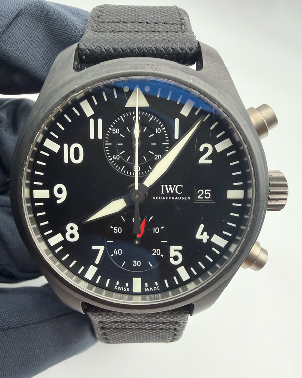 IWC Schaffhausen Pilot Chronograph "Top Gun" 44MM Black Dial Leather Strap (IW389001)