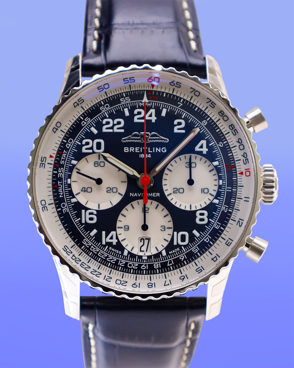 No Reserve - 2025 Breitling Navitimer B02 Chronograph Cosmonaute Scott Carpenter Centenary L.E. 41MM Blue Dial Leather Strap (LB0240)