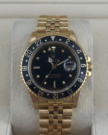 Rolex GMT-Master 40MM Black Dial Yellow Gold Jubilee Bracelet (16758)