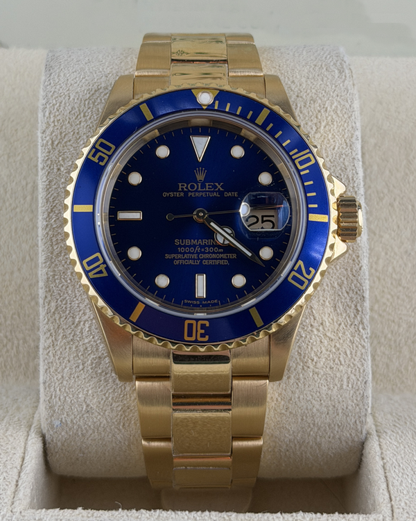 Rolex Submariner Date 40MM Blue Dial Yellow Gold Oyster Bracelet (16618)