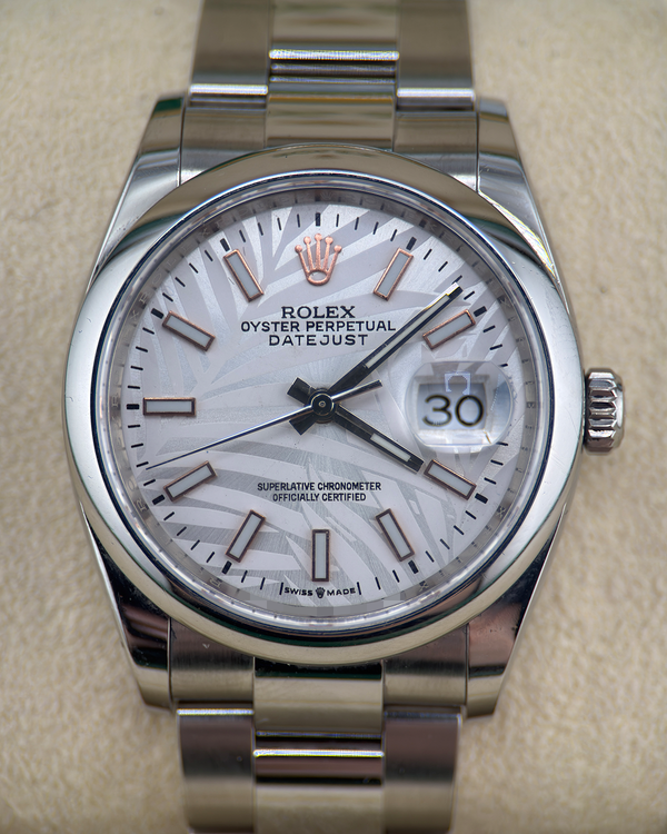 2019 Rolex Datejust 36MM Aftermarket Silver "Palm Motif" Dial Oyster Bracelet (126200)