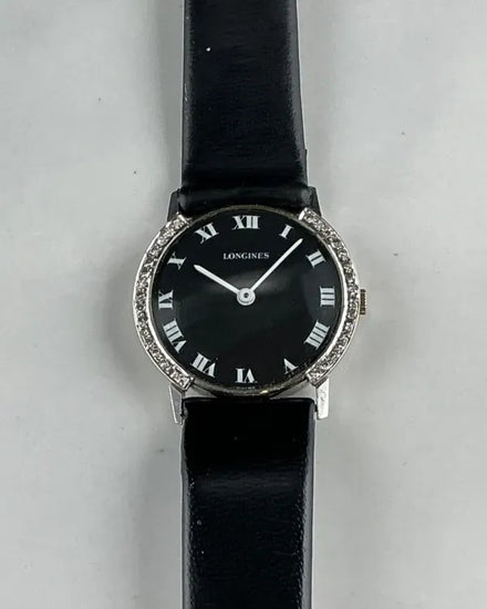 Longines Vintage 28MM Black Dial Aftermarket Leather Strap  (RA654)