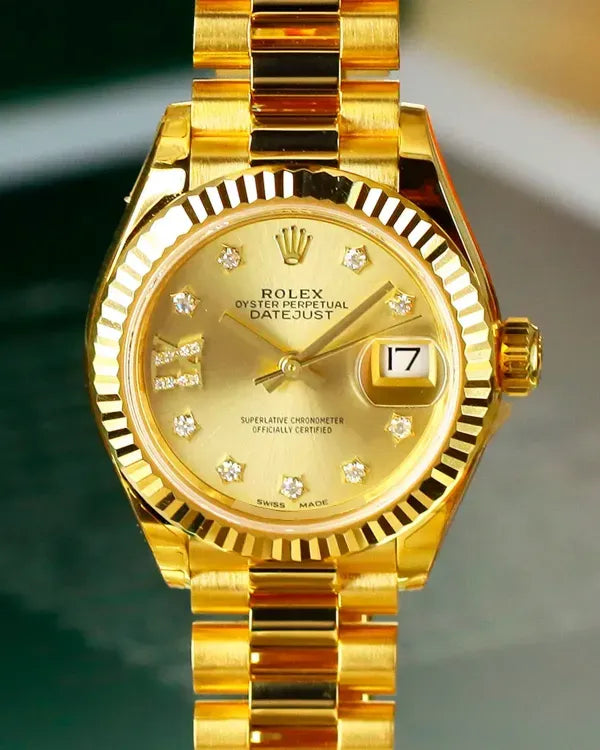 Rolex Lady-Datejust 26MM Champagne Dial Yellow Gold President Bracelet (279178)