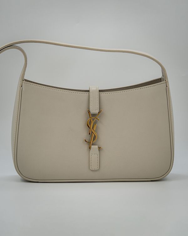 Saint Laurent Manhattan Le 5 à 7 Hobo 9 x 6.2 x 2.5IN Beige Leather Gold-Tone Hardware Leather Strap (Le 5 à 7 Hobo)