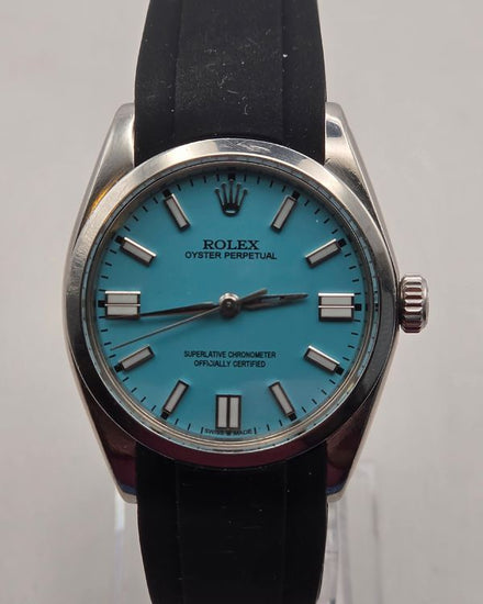 Rolex Oyster Precision 34MM Aftermarket Blue Dial Aftermarket Rubber Strap (6427)