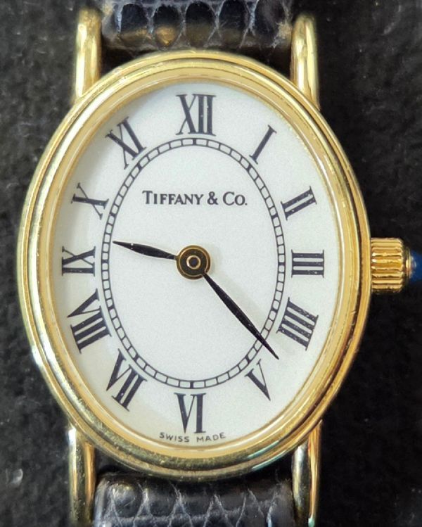1990 Tiffany Classic Oval 20MM Quartz White Dial Leather Strap (60-150)