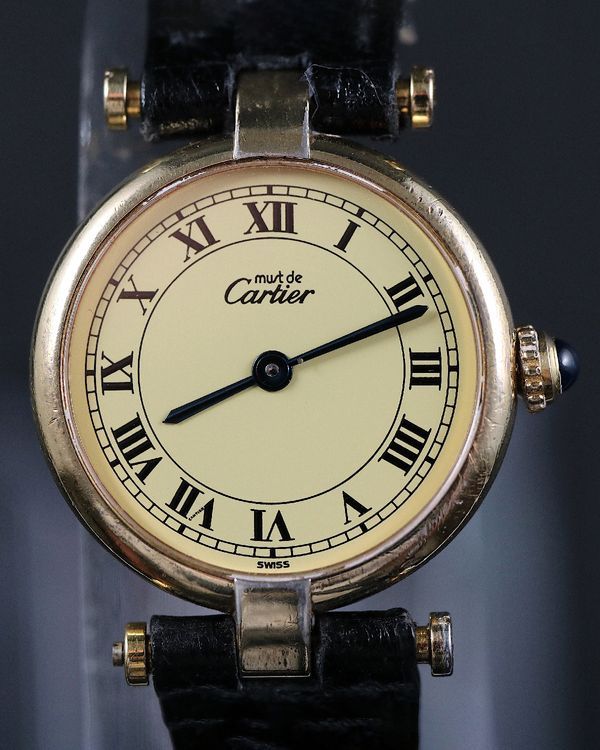Cartier Vermeil Must Vendome 24MM Quartz Ivory Dial Leather Strap (590004)