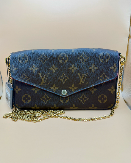 2025 Louis Vuitton Accessories Félicie Pochette Crossbody Bag 8.26 x 1.18 x 4.72IN Canvas Gold-Tone Hardware Chain Strap (Félicie Pochette)