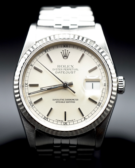 No reserve - 1990 Rolex Datejust 36MM Silver Dial Jubilee Bracelet (16234)