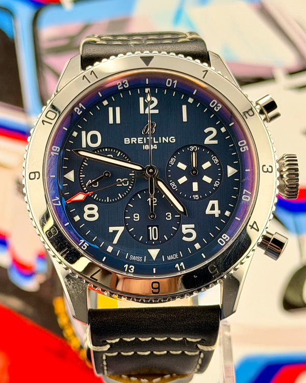 Breitling Super Avi B04 Chronograph GMT 46MM Blue Dial Leather Strap (AB0445)