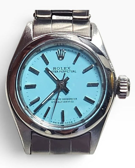 Rolex Oyster Perpetual 25MM Aftermarket Blue Dial Oyster Bracelet (6618)