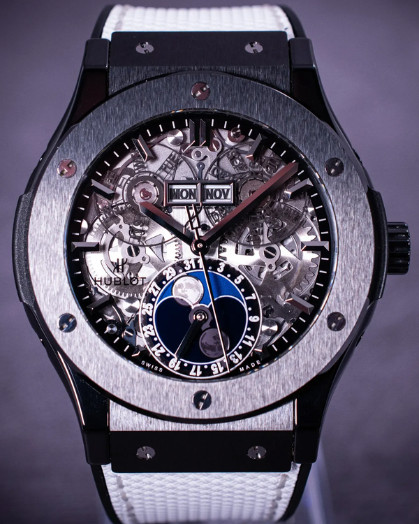 Hublot Classic Fusion Aerofusion Moonphase 45MM Skeleton Dial Leather Strap (517.CX.0170.LR)