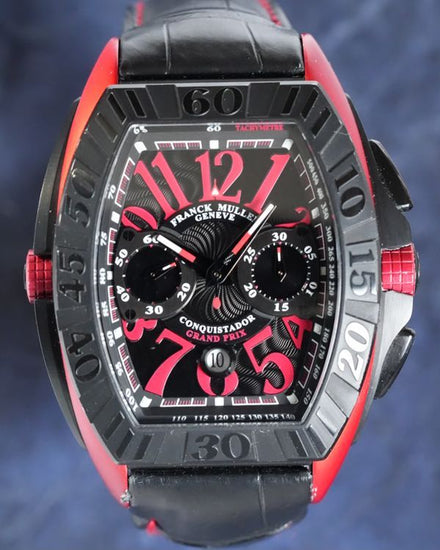 2014 Franck Muller Conquistador Grand Prix Chronograph 48MM Black Dial Leather Strap (9900 CCDT GPG ERTT)