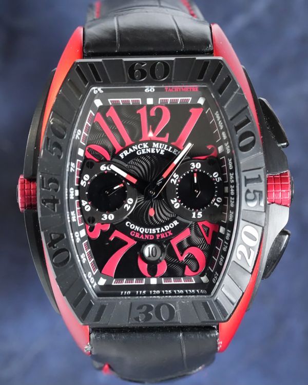 2014 Franck Muller Conquistador Grand Prix Chronograph 48MM Black Dial Leather Strap (9900 CCDT GPG ERTT)