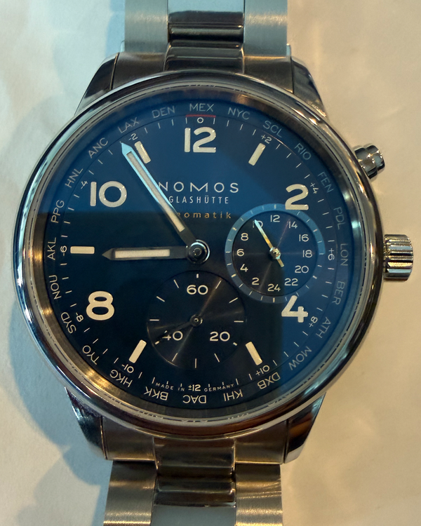 No Reserve - 2025 NOMOS Glashutte Club Sport Neomatik Worldtimer 40MM Blue Dial Steel Bracelet (790/220)