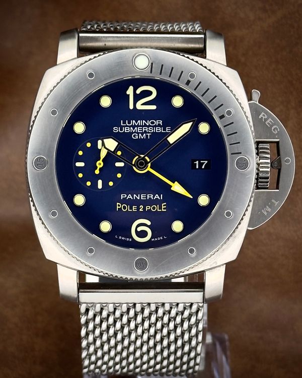 2017 Panerai Submersible GMT "Mike Horn Pole 2 Pole" L.E. 47MM Blue Dial Aftermarket Steel Bracelet (PAM00719)