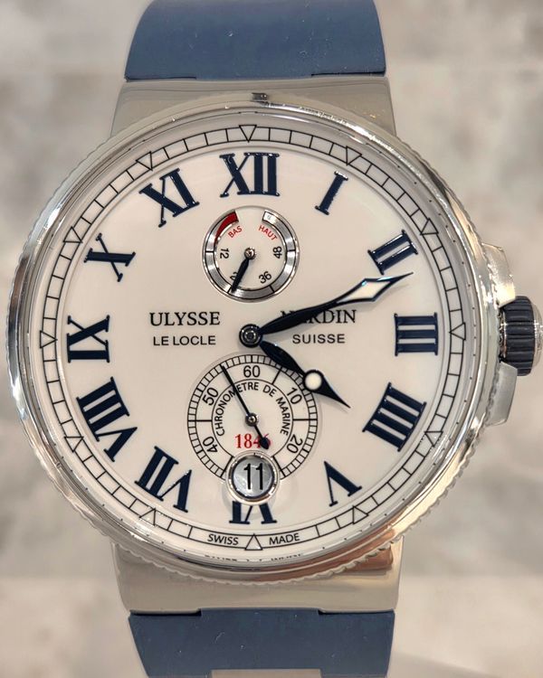 No Reserve - Ulysse Nardin Marine Chronometer Manufacture 45MM White Dial Rubber Strap  (1183-122)