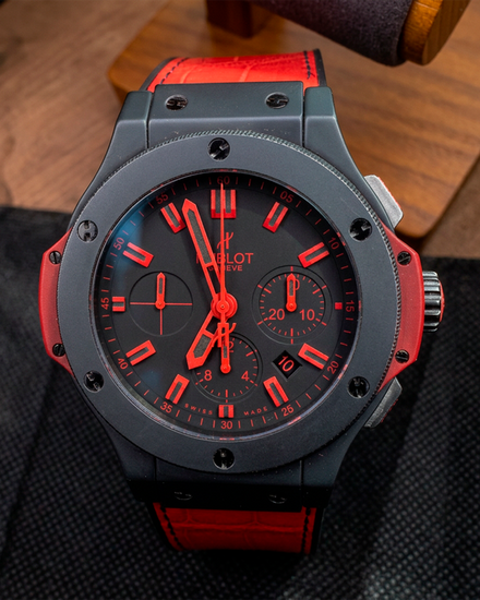2014 Hublot Big Bang "All Black Red" L. E. 44MM Black Dial Leather Strap (301.CI.1130.GR.ABR10)