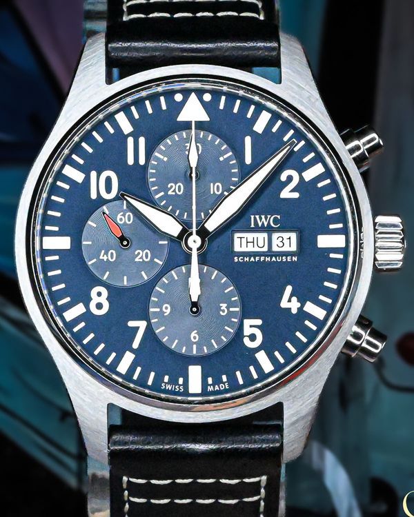 IWC Schaffhausen Pilot Chronograph "Le Petit Prince" 43MM Steel Blue Dial Leather Strap (IW377714)