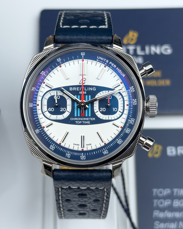 2026 Breitling Top Time B01 Martini Racing Stainless 38MM White Dial Leather Strap (AB0177)
