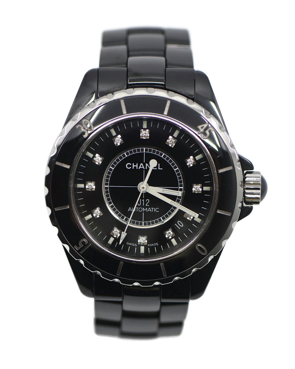 Chanel J12 38MM Diamond Black Dial Ceramic Bracelet (H1626)