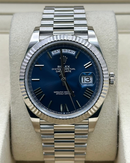 2026 Rolex Day-Date 40MM Blue Dial White Gold President Bracelet (228239)
