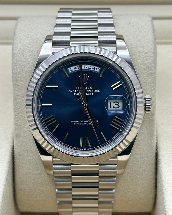 2026 Rolex Day-Date 40MM Blue Dial White Gold President Bracelet (228239)