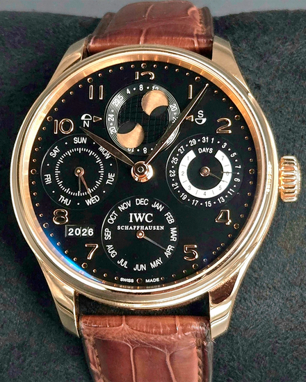 2015 IWC Schaffhausen Portugieser Perpetual Calendar 44MM Black Dial Leather Strap (IW503202)