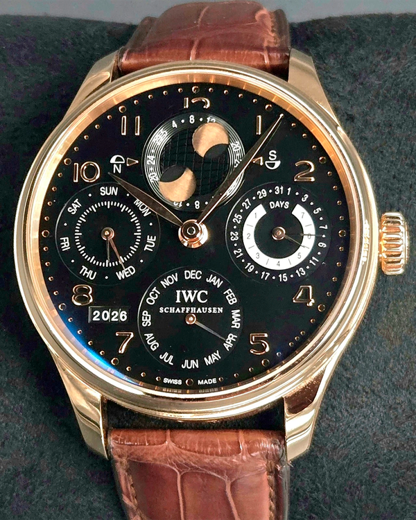 2015 IWC Schaffhausen Portugieser Perpetual Calendar 44MM Black Dial Leather Strap (IW503202)