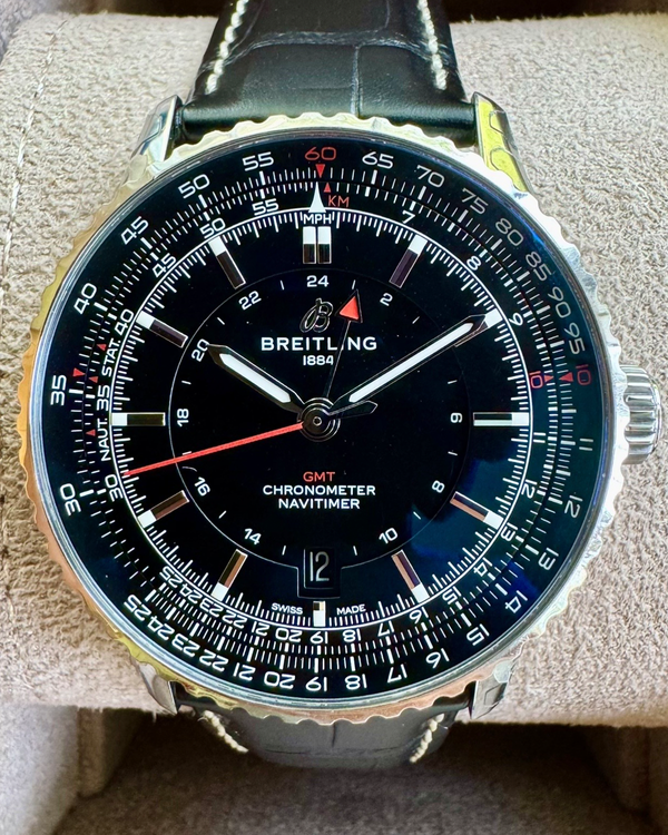 No Reserve - 2025 Breitling Navitimer GMT 41MM Black Dial Leather Strap (A32310251B1P1)