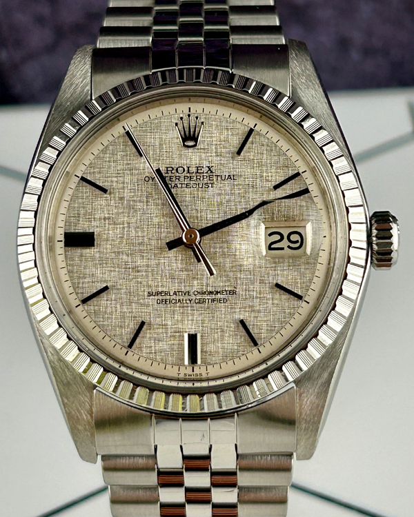 No Reserve - Rolex Datejust 36MM Silver "Linen" Dial Jubilee Bracelet (1603)