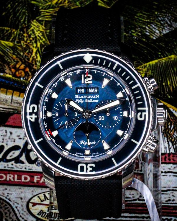 2021 Blancpain Fifty Fathoms Complete Calendar Chrono Flyback 45MM Blue Dial Textile Strap (5066F-1140-52B)